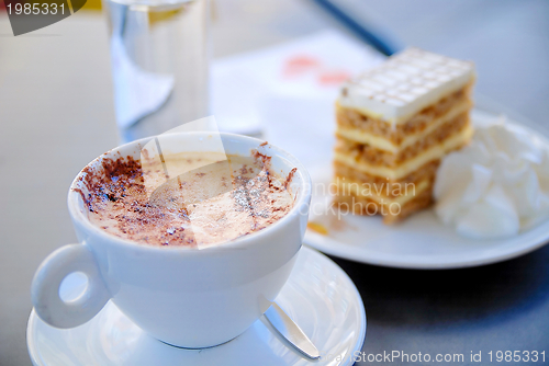 Image of cake and coffee on table