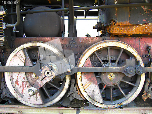 Image of Huge wheels of a steam locomotive