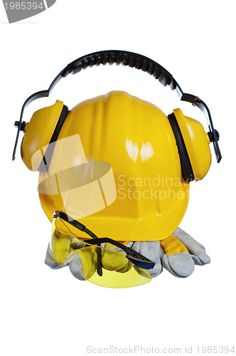 Image of Safety gear kit close up over white 