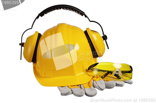 Image of Safety gear kit close up over white 