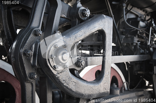 Image of Details of an old steam locomotive, a close up