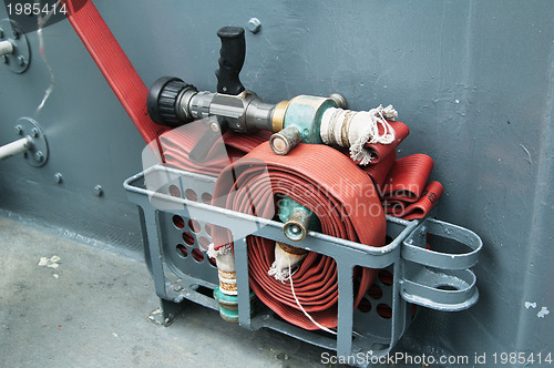 Image of Fire hose on a deck of the ship