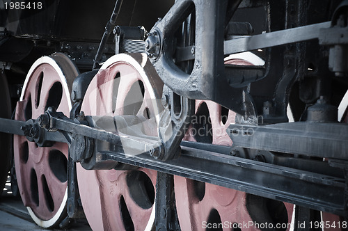 Image of Details of an old steam locomotive, a close up