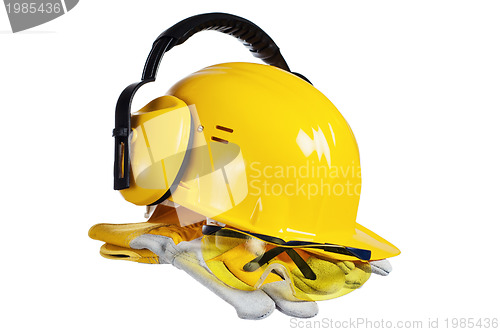 Image of Safety gear kit close up over white 