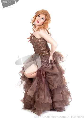 Image of Portrait of drag queen. Man dressed as Woman