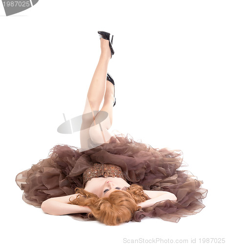Image of Portrait of drag queen lying on floor