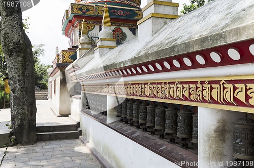 Image of prayer wheels in nepal