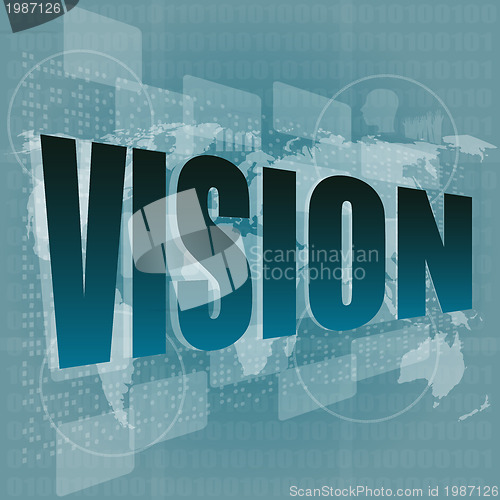 Image of vision word on digital screen with world map - business concept