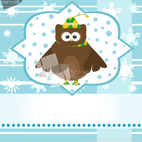 Image of Winter background with cute owl