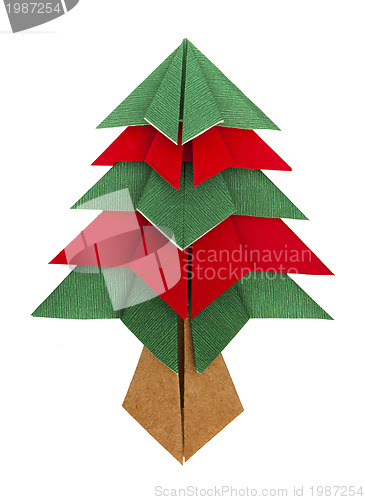 Image of Christmas tree made of paper. Origami evergreen tree