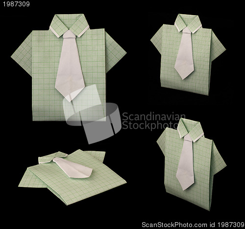 Image of Isolated paper made green plaid shirt.