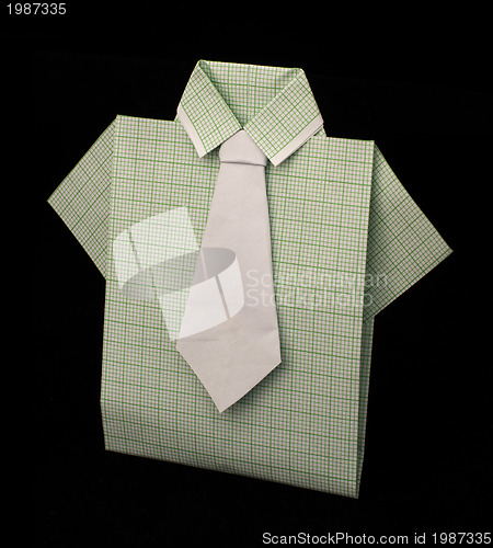 Image of Isolated paper made green plaid shirt.