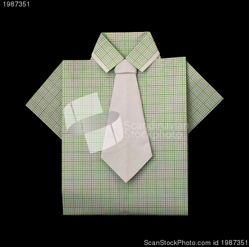 Image of Isolated paper made green plaid shirt.