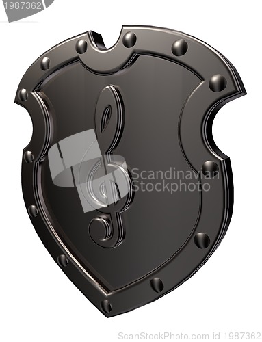 Image of clef on metal shield