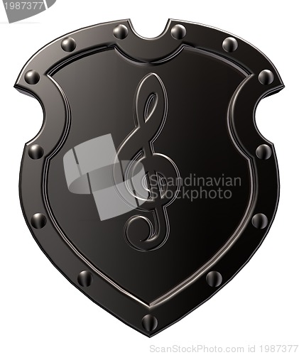 Image of clef on metal shield