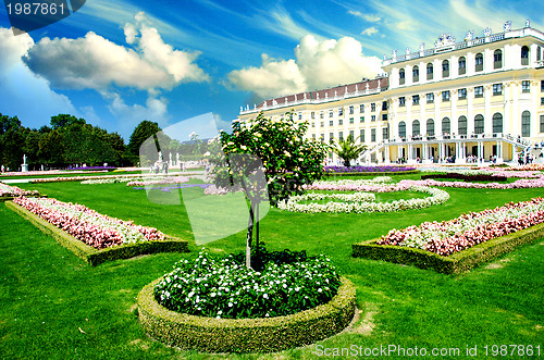 Image of Park Garden and Flowers with Ancient Building