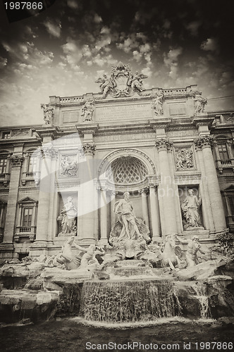 Image of Autumn sunset above Trevi Fountain - Fontana di Trevi in Rome