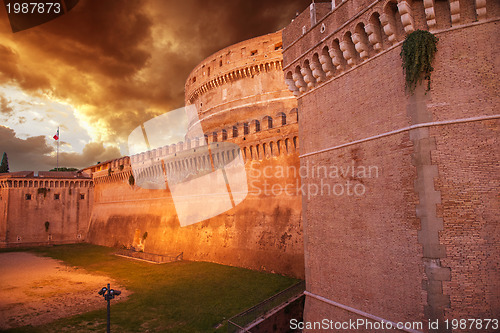 Image of Castel Santangelo at autumn sunset, beautiful side view - Rome