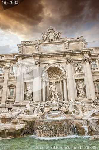 Image of Autumn sunset above Trevi Fountain - Fontana di Trevi in Rome