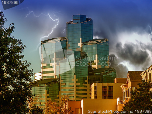 Image of Group of Skyscrapers with Storm Approaching, San Diego