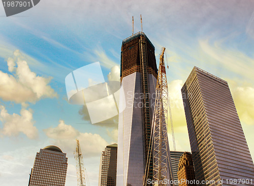 Image of Manhattan Skyscrapers with dramatic Sky on background