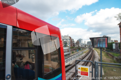 Image of Red train of London public transportation