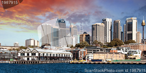 Image of Skyscrapers of Sydney Harbour in Port Jackson, natural harbour o