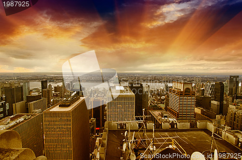 Image of New York City - Manhattan skyline at winter sunset