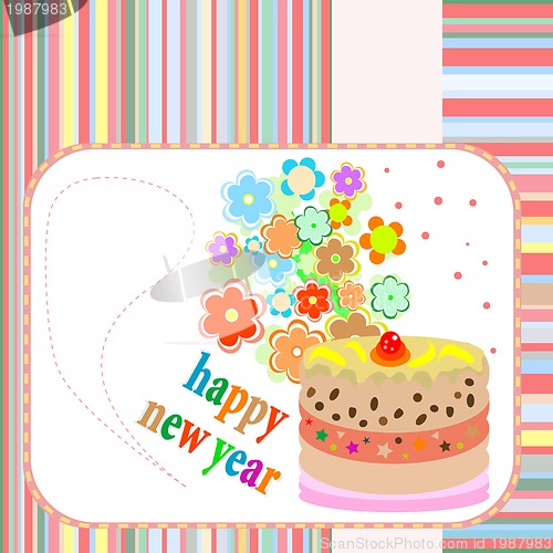 Image of New Year cakes on abstract background with flowers