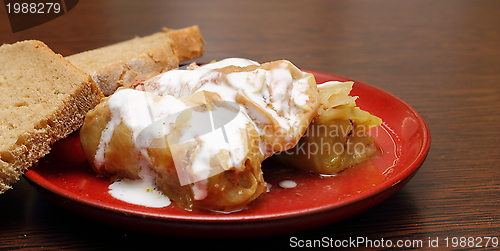 Image of stuffed cabbage over red plate