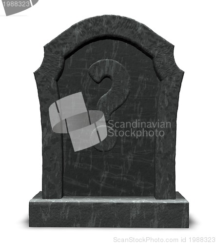 Image of gravestone with question mark