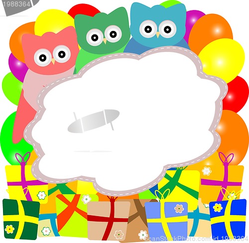 Image of cute owl holiday card with gift boxes - baby boy arrival