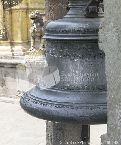 Image of metal bell in buddhistic temple in nepal