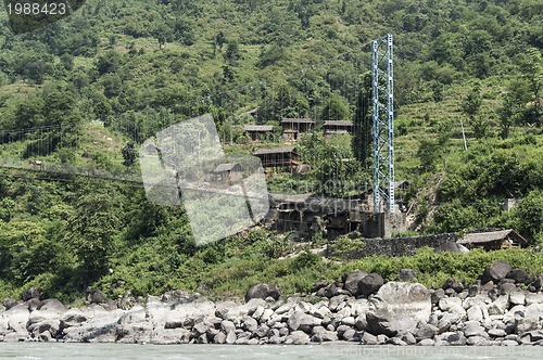 Image of landscape with forest and bridge in nepal