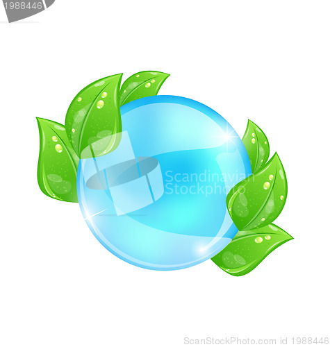 Image of Water bubble with eco green leaves