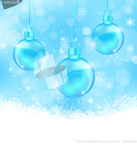 Image of Winter background with Christmas balls and snowflakes