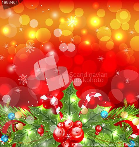 Image of Christmas glowing background with holiday decoration