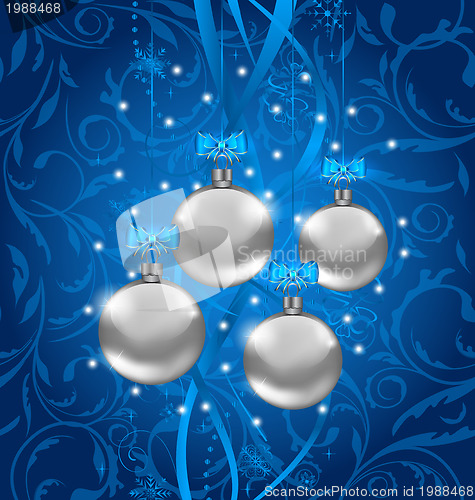 Image of Blue holiday background with Christmas balls