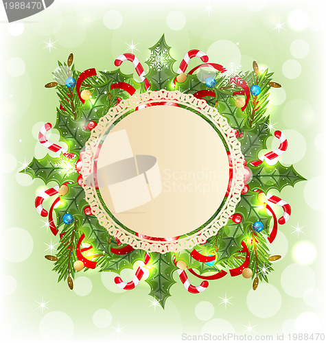 Image of Christmas holiday decoration with greeting card