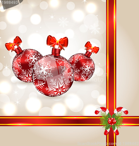 Image of Celebration background with Christmas balls and holiday decorati