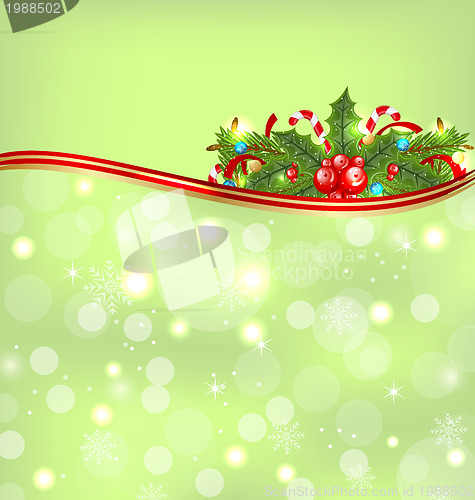 Image of Christmas glowing background with holiday decoration