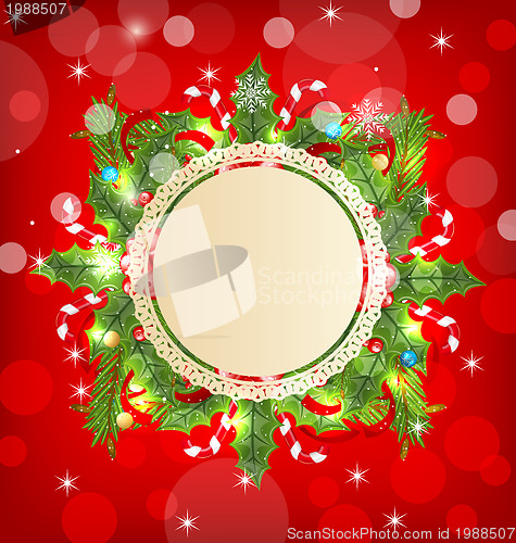 Image of Christmas holiday decoration with greeting card