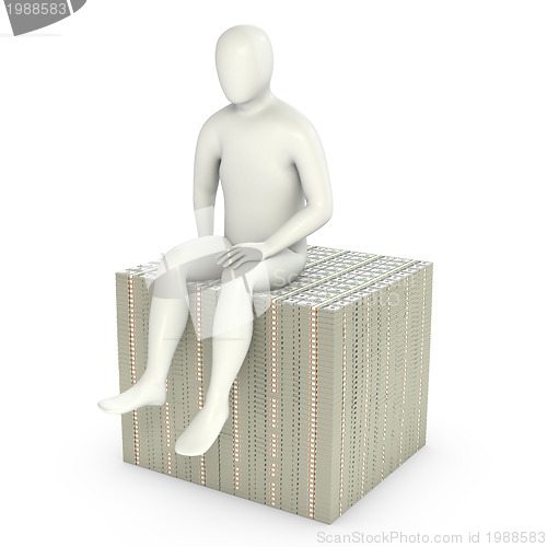 Image of Abstract white man sits on pack of dollars