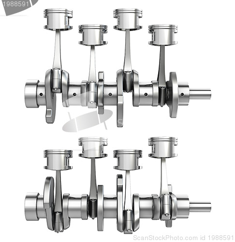 Image of Engine pistons on a crankshaft, two positions