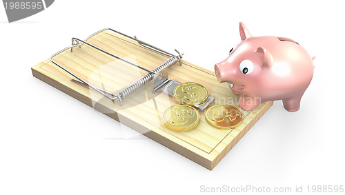Image of Piggy bank and mouse trap