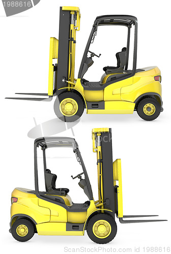 Image of Yellow fork lift truck side view