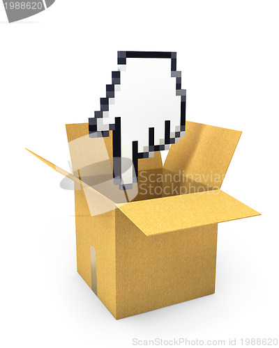 Image of Pixel hand cursor flies to carton box