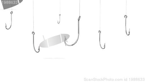 Image of A lot of fishing hooks, isolated on white background