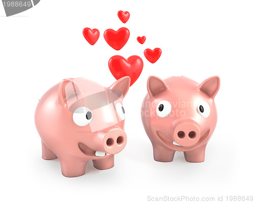 Image of Two piggy banks fall in love