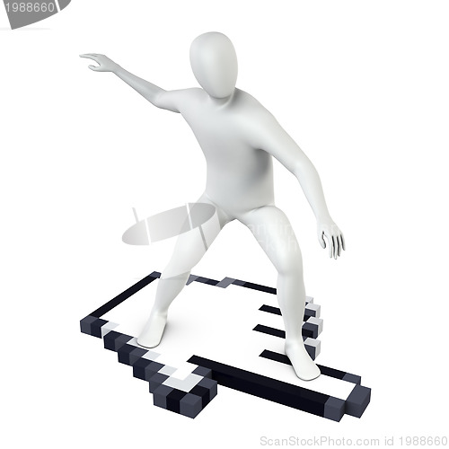 Image of Abstract white guy rides on large computer cursor